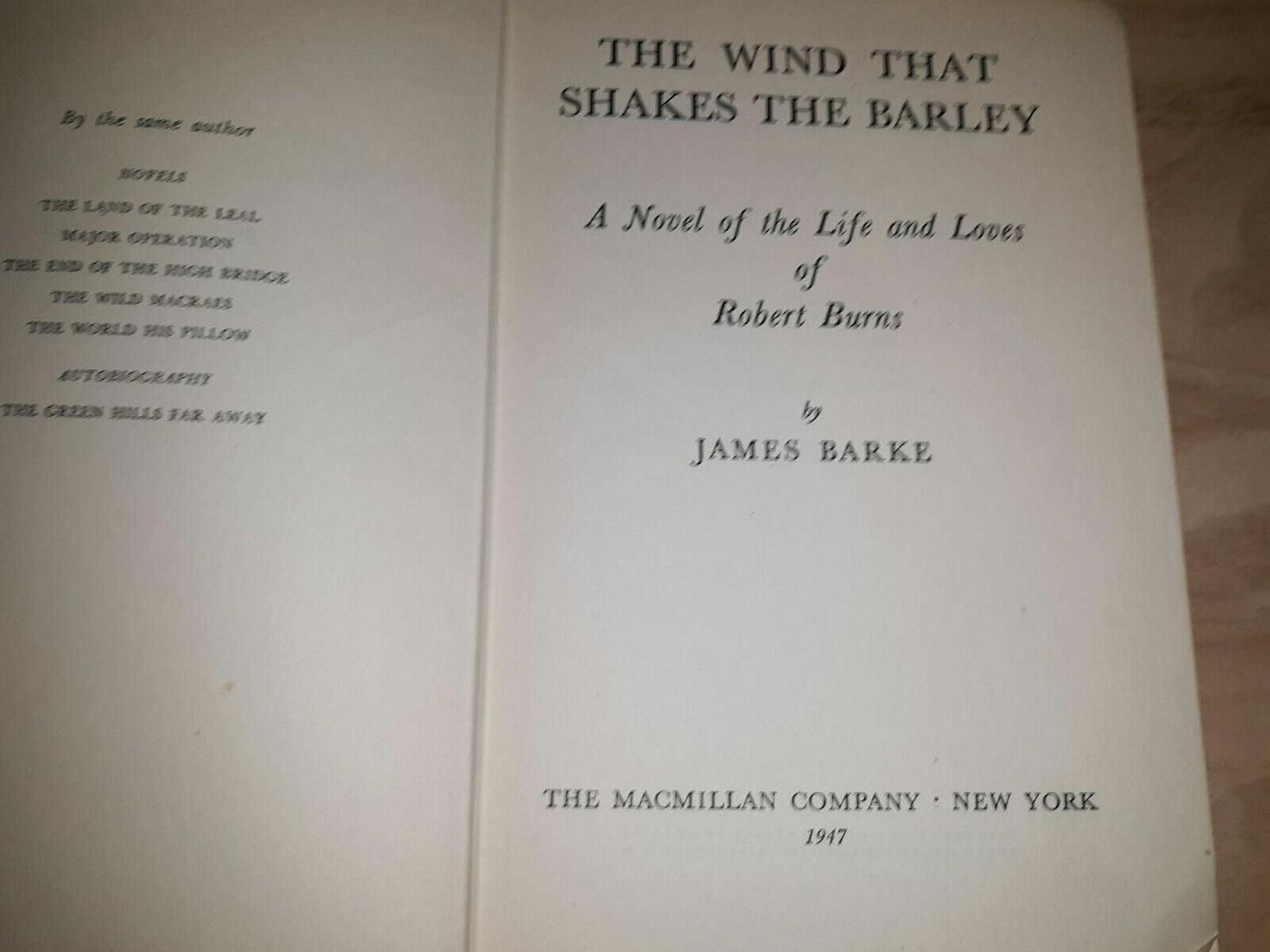 The Wind That Shakes The Barley Barke 1947 1st Printing