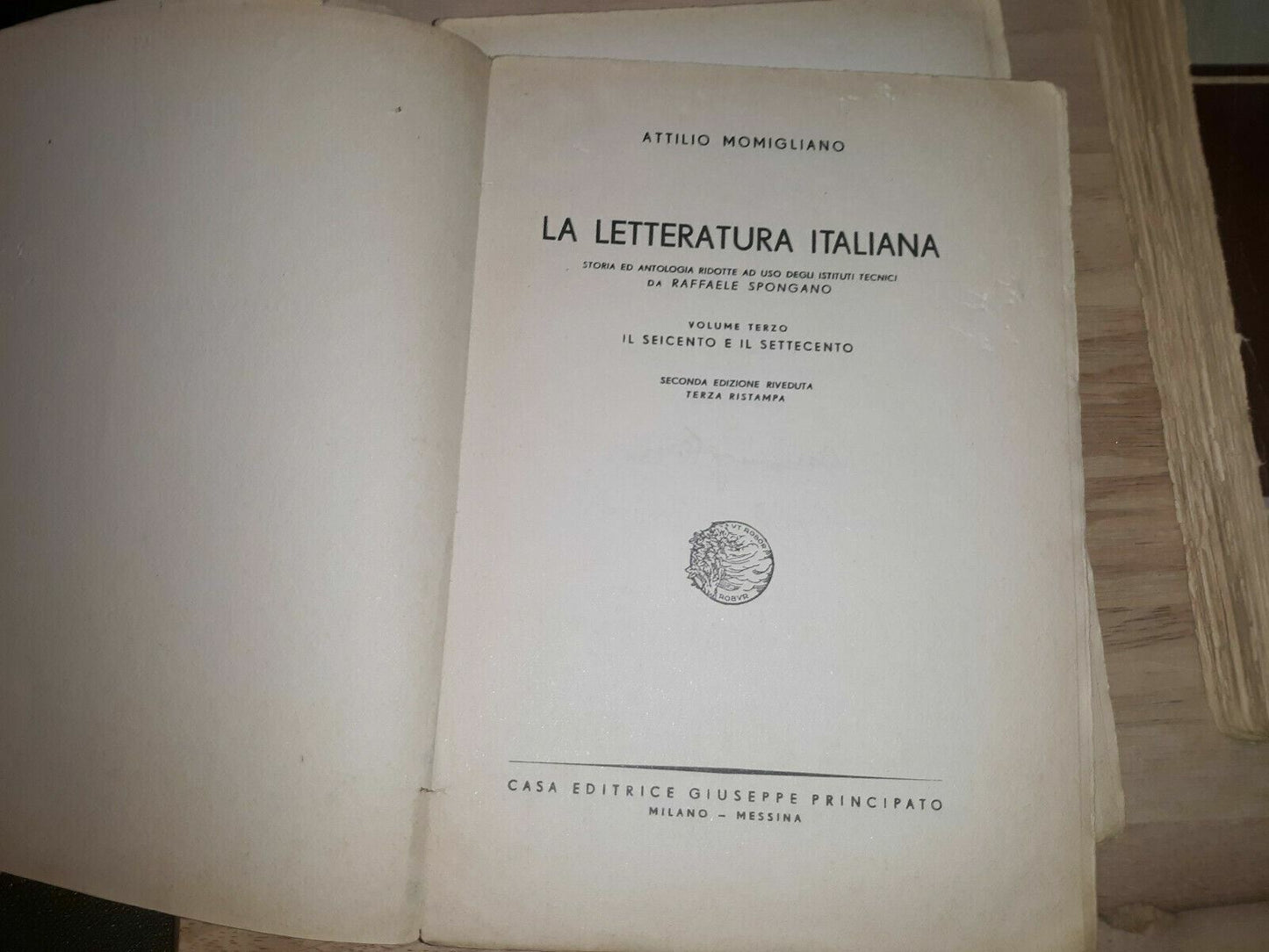 LA LETTERATURA ITALIANA Storia antologia Momigliano Vol Quarto Terzo 1952 1953