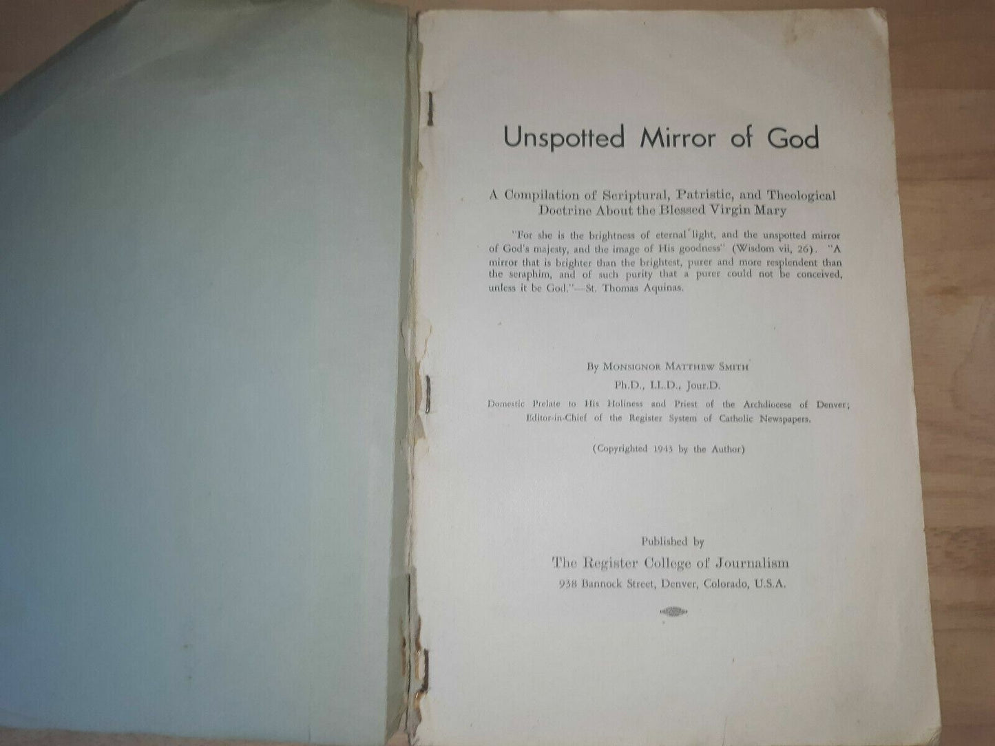 Unspotted Mirror of God 1943 by Monsignor Matthew Smith (Author) Scriptural