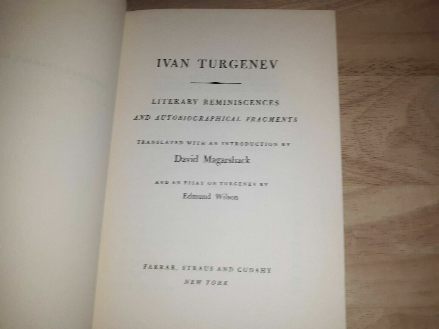 Turgenev's Literary Reminiscences - 1st Publ in English; Intro Edmund Wilson