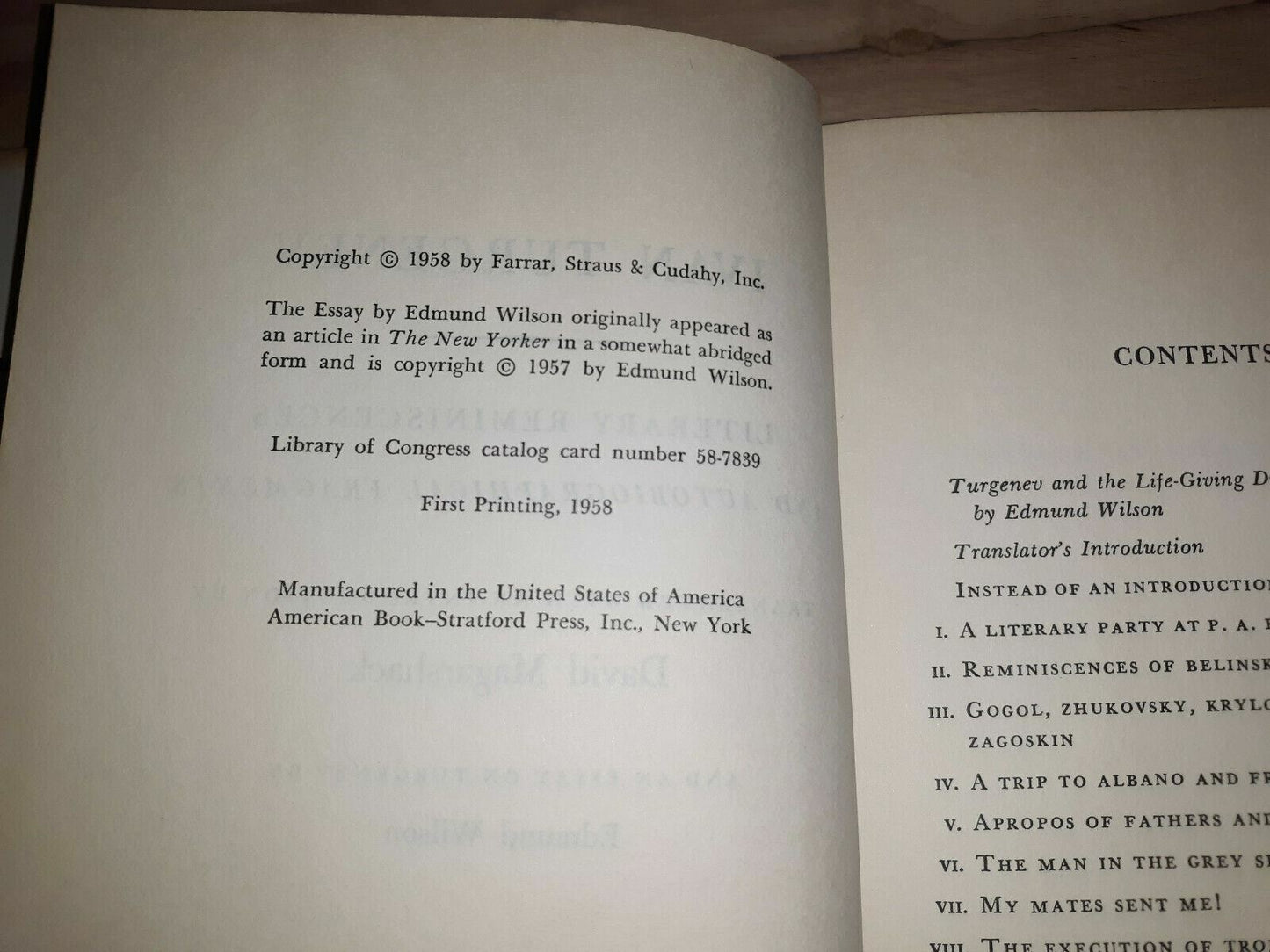 Turgenev's Literary Reminiscences - 1st Publ in English; Intro Edmund Wilson