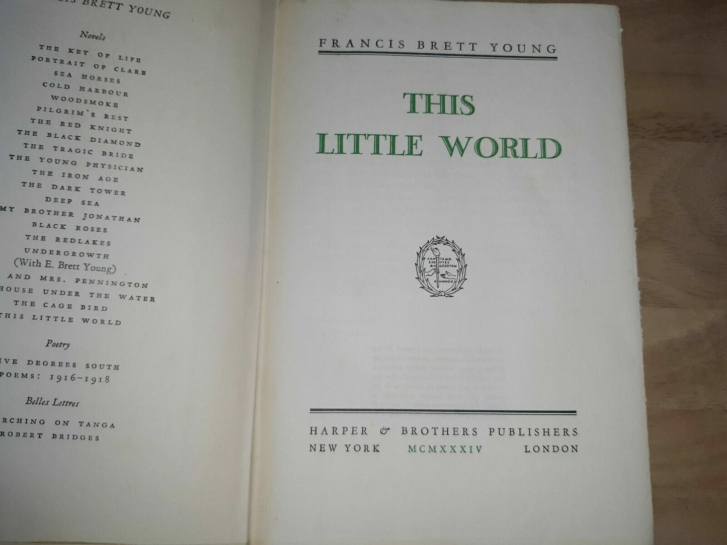 THIS LITTLE WORLD 1934 Francis Brett Young HC/DJ 1st Edition