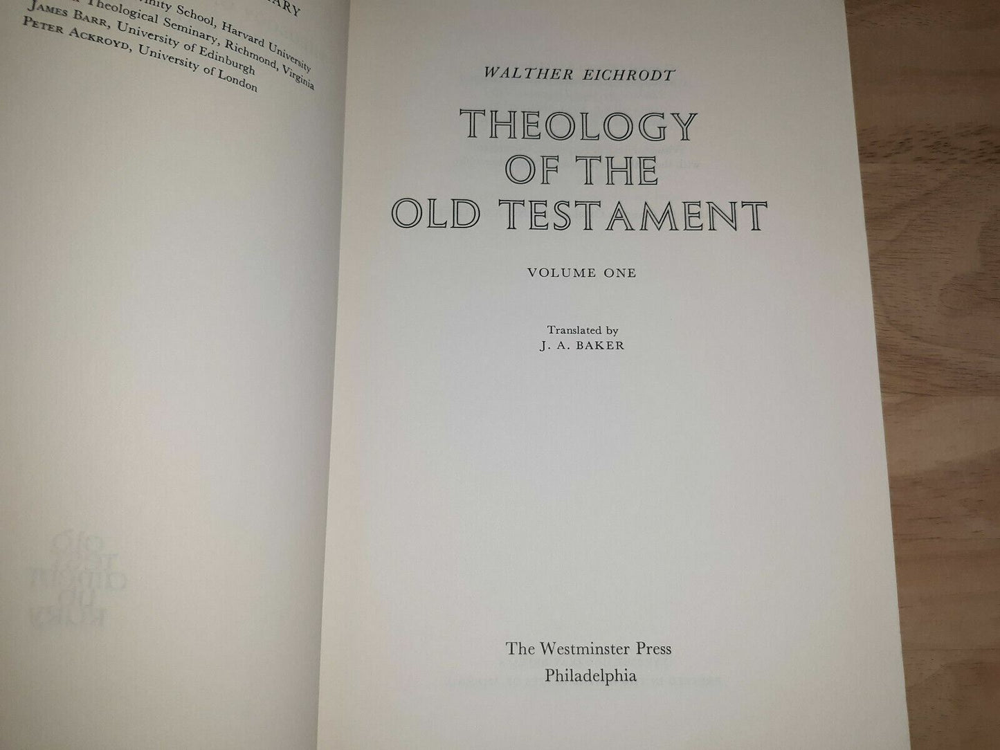 Theology Of The Old Testament Vol 1 By Walter Eichrodt 1961