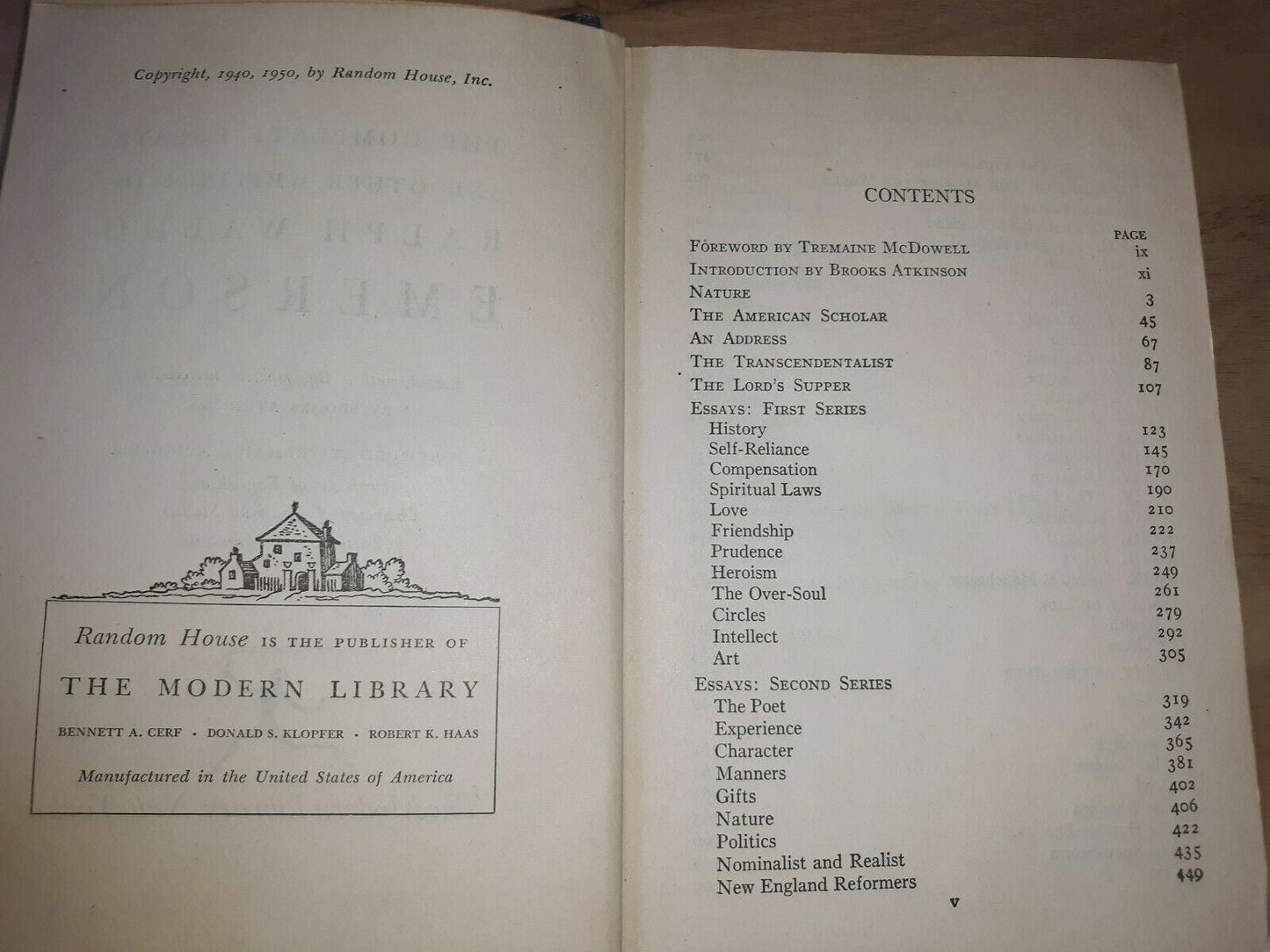 The Writings of Ralph Waldo Emerson, The Modern Library 1950 Hardcover