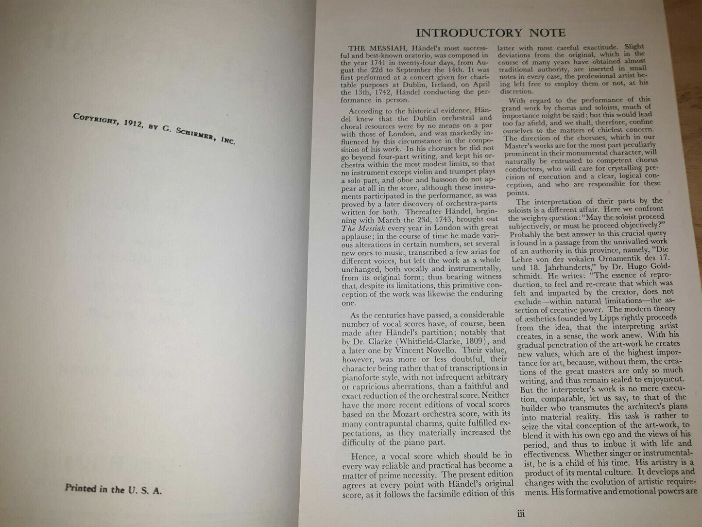 THE MESSIAH by George F. Handel Schirmer's Editions of Oratorios and Cantatas