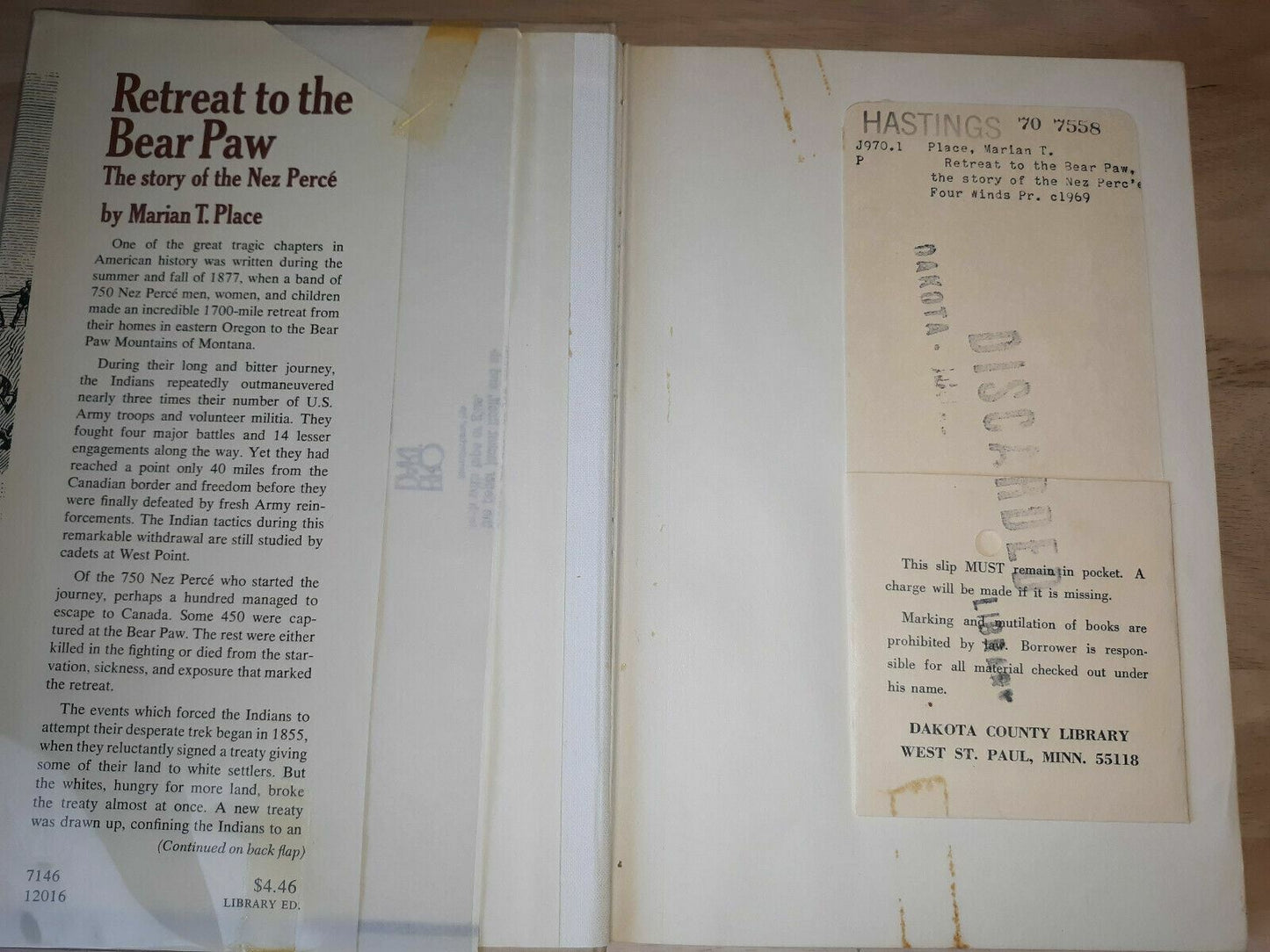 Retreat to the Bear Paw the Story of the Nez PercE Library Binding 1969 Marian P