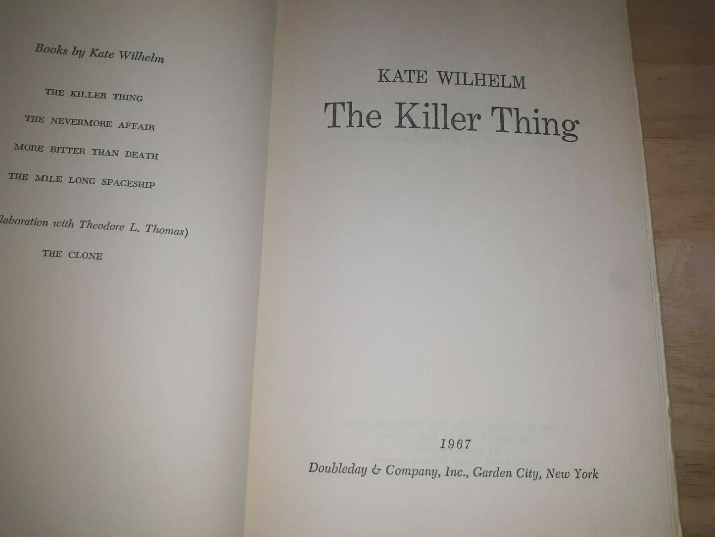 The Killer Thing by Kate Wilhelm First Edition hard cover 1967