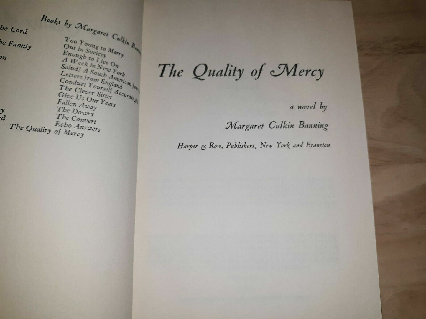 The Quality of Mercy (Margaret Culkin Banning, 1963 1st Edition HCDJ)