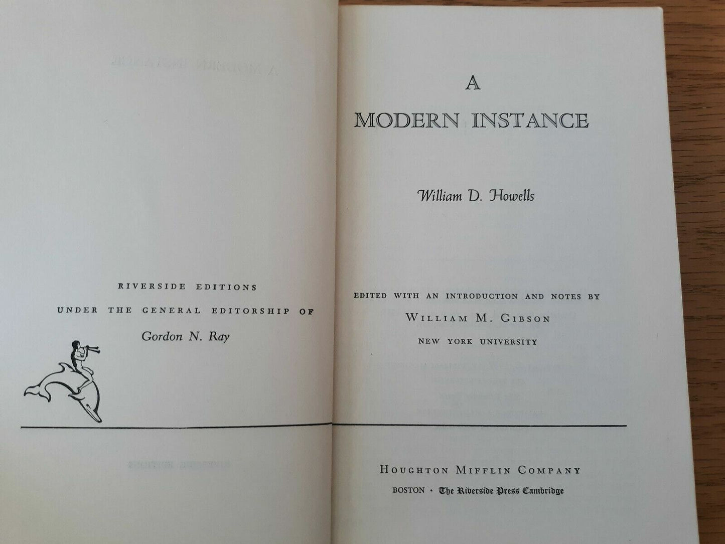 A Modern Instance by William D. Howells Riverside Editions A21 (1957, Trade PB)