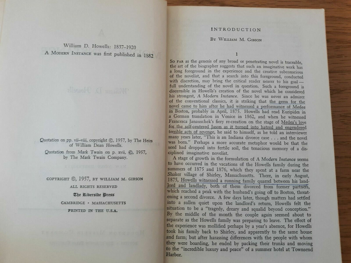 A Modern Instance by William D. Howells Riverside Editions A21 (1957, Trade PB)