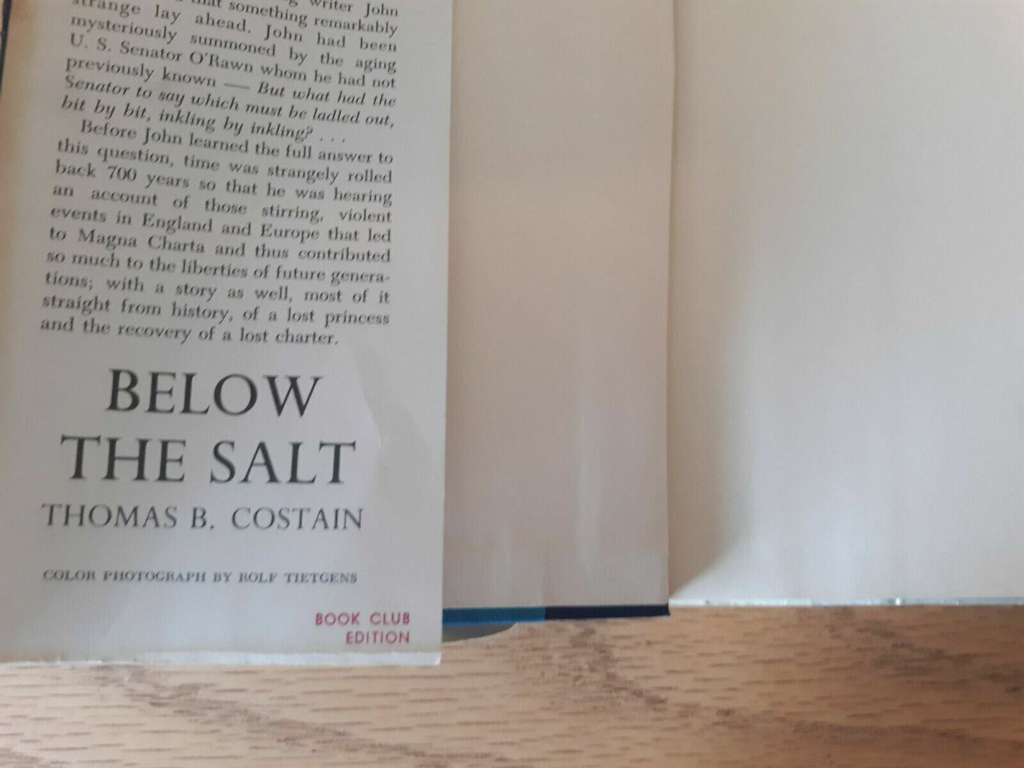 Vintage 1957 Below the Salt by Thomas B. Costain A Novel Hb Bk, Book Club Editn