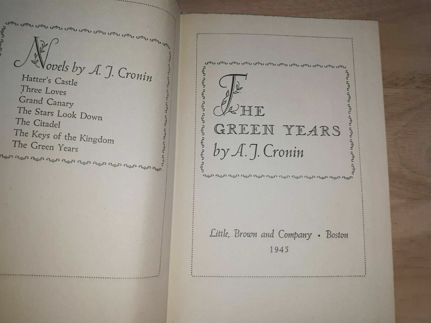 Vintage A.J. Cronin Book "The Green Years" 1945 Hard Cover Novel