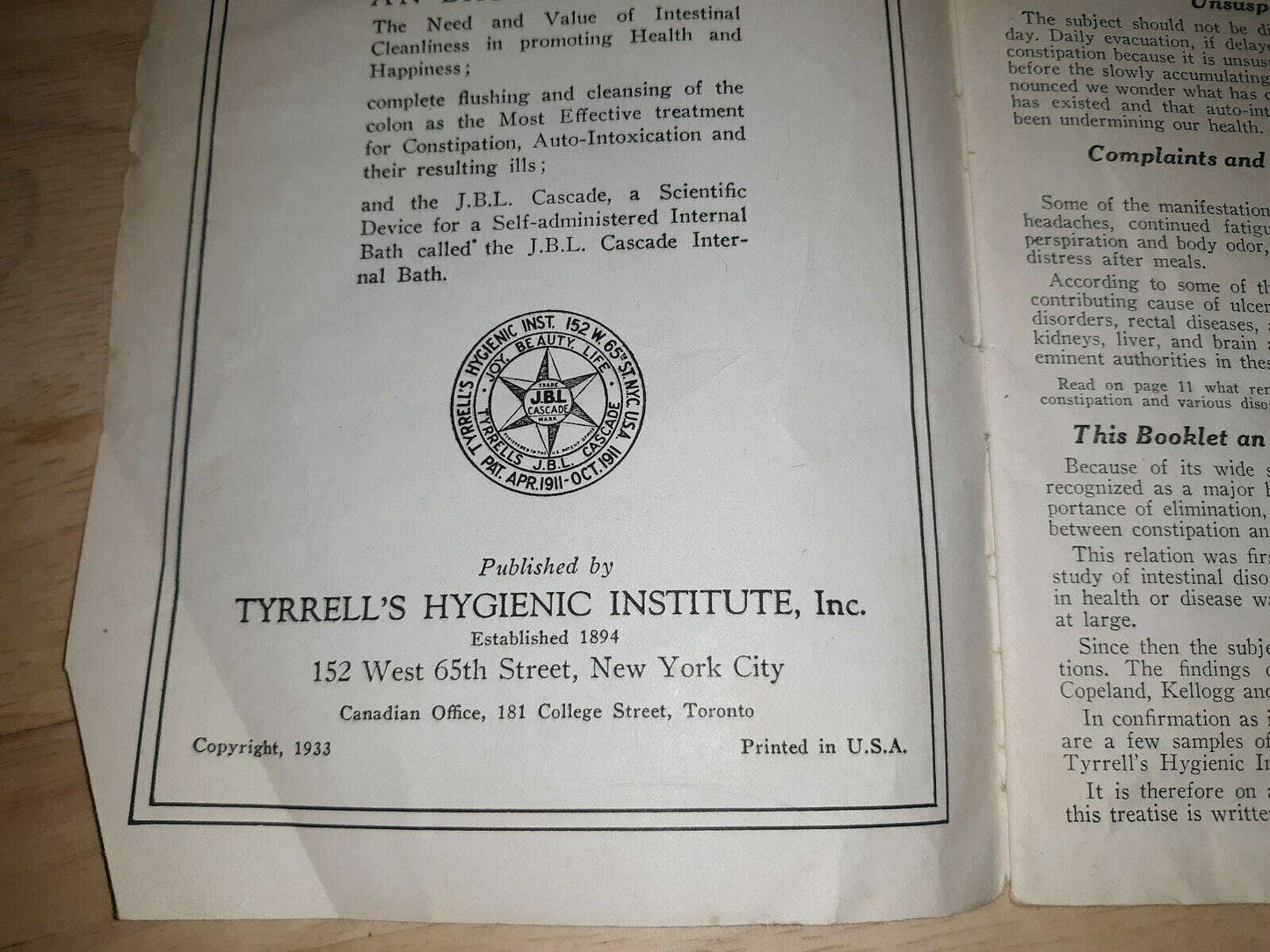 Why We Should Bathe Internally by Charles A Tyrell 1933 health healing colonic