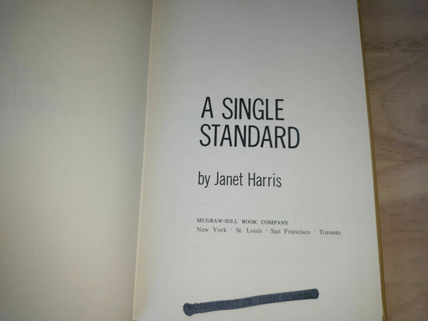 A Single Standard (ExLib) by Harris, Janet 1971 Hardcover