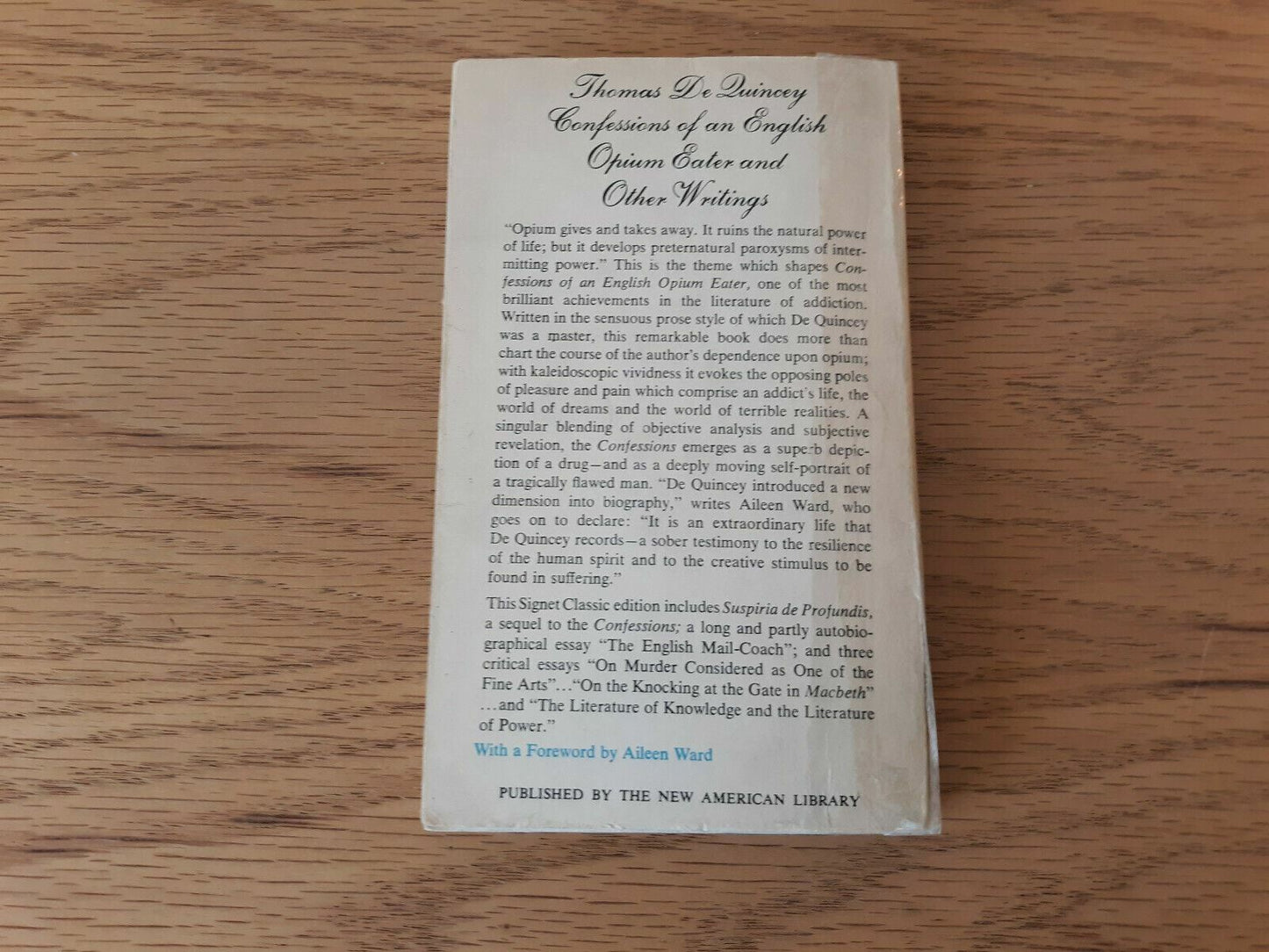 Thomas De Quincey Confessions of an English Opium Eater and Other Writings 1966