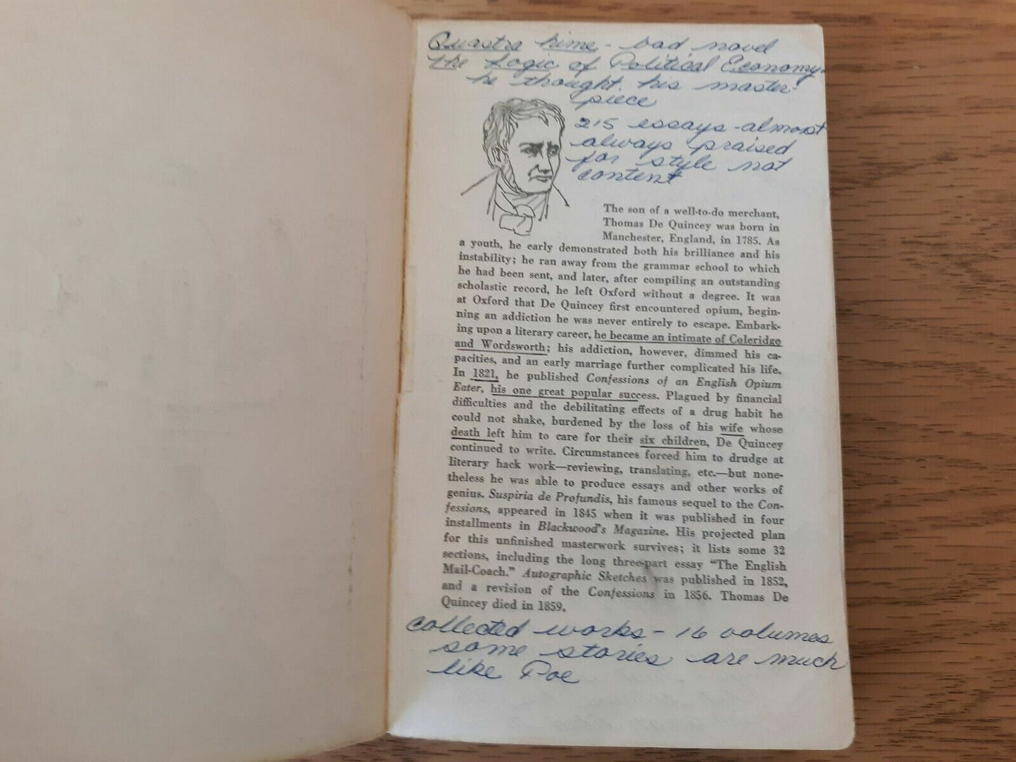 Thomas De Quincey Confessions of an English Opium Eater and Other Writings 1966