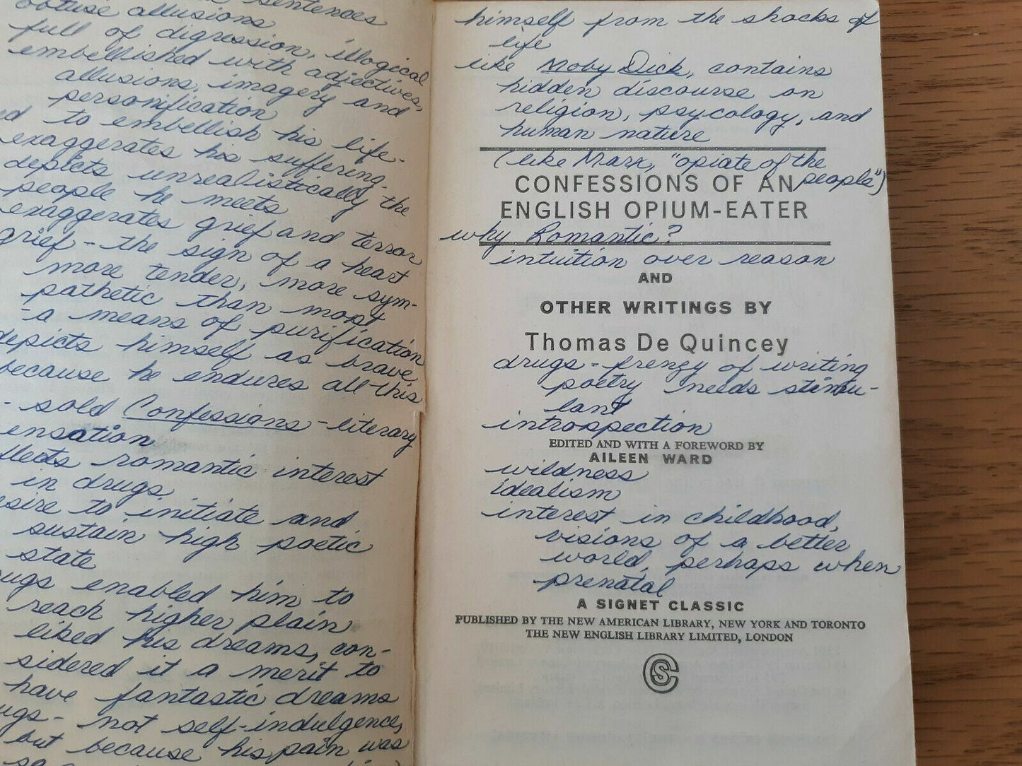 Thomas De Quincey Confessions of an English Opium Eater and Other Writings 1966