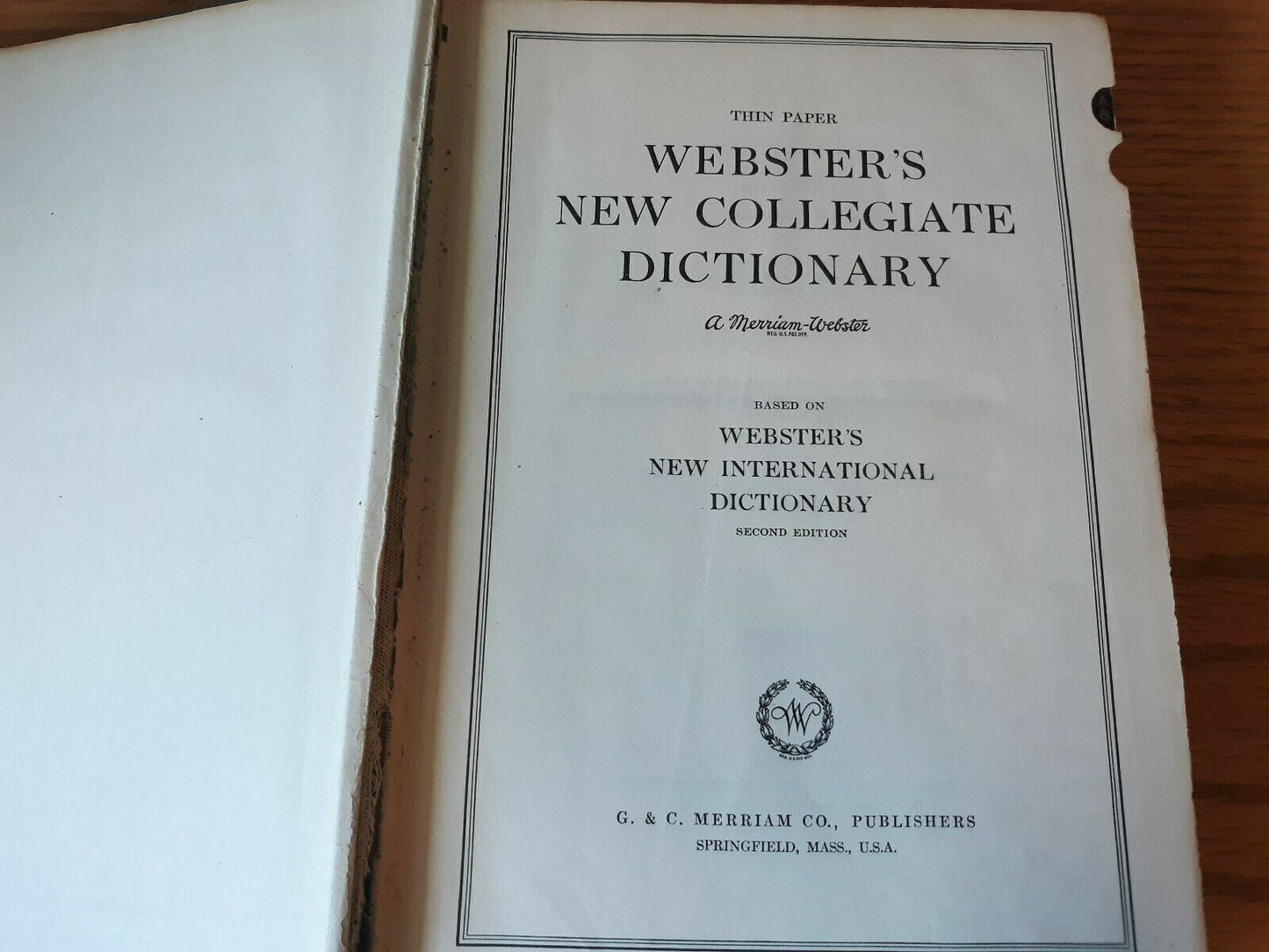 Webster's New Collegiate Dictionary 1949 Thin Paper Dictionary 2nd Edition