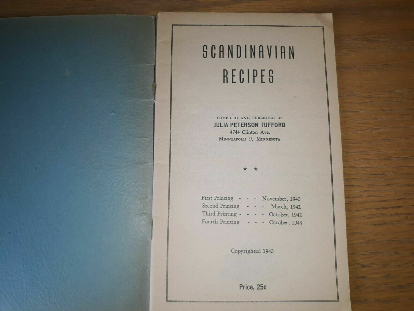 1943 Scandinavian Recipes Julia Peterson Tufford Paperback Fourth Printing