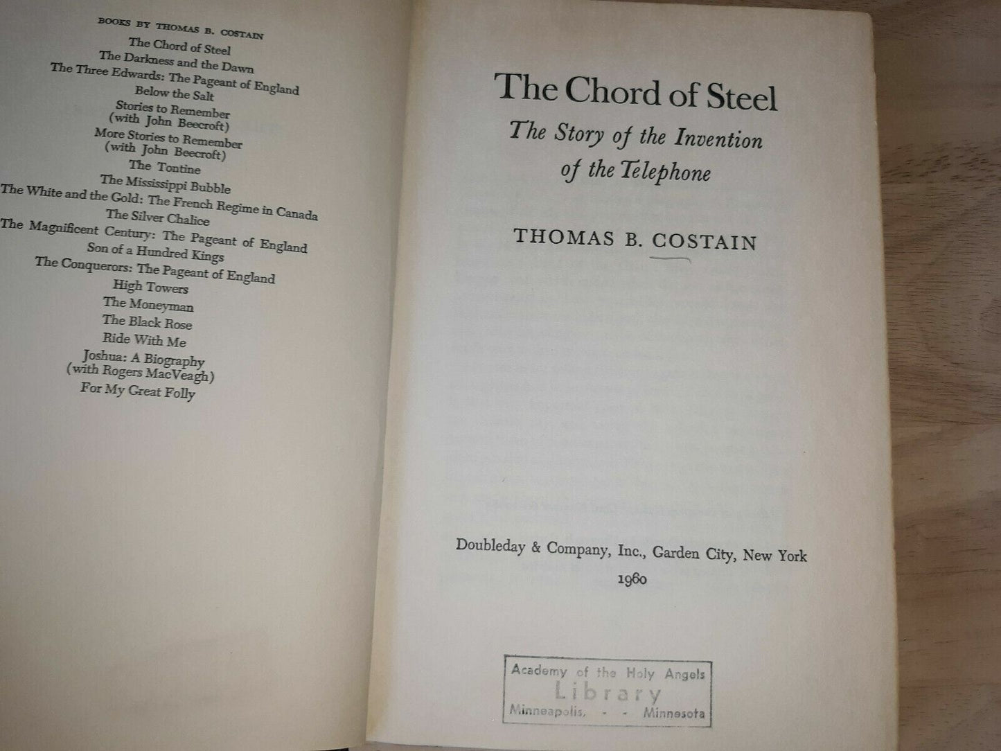 The Chord of Steel by Thomas B. Costain-1st Ed./DJ-1960-Alexander Graham Bell