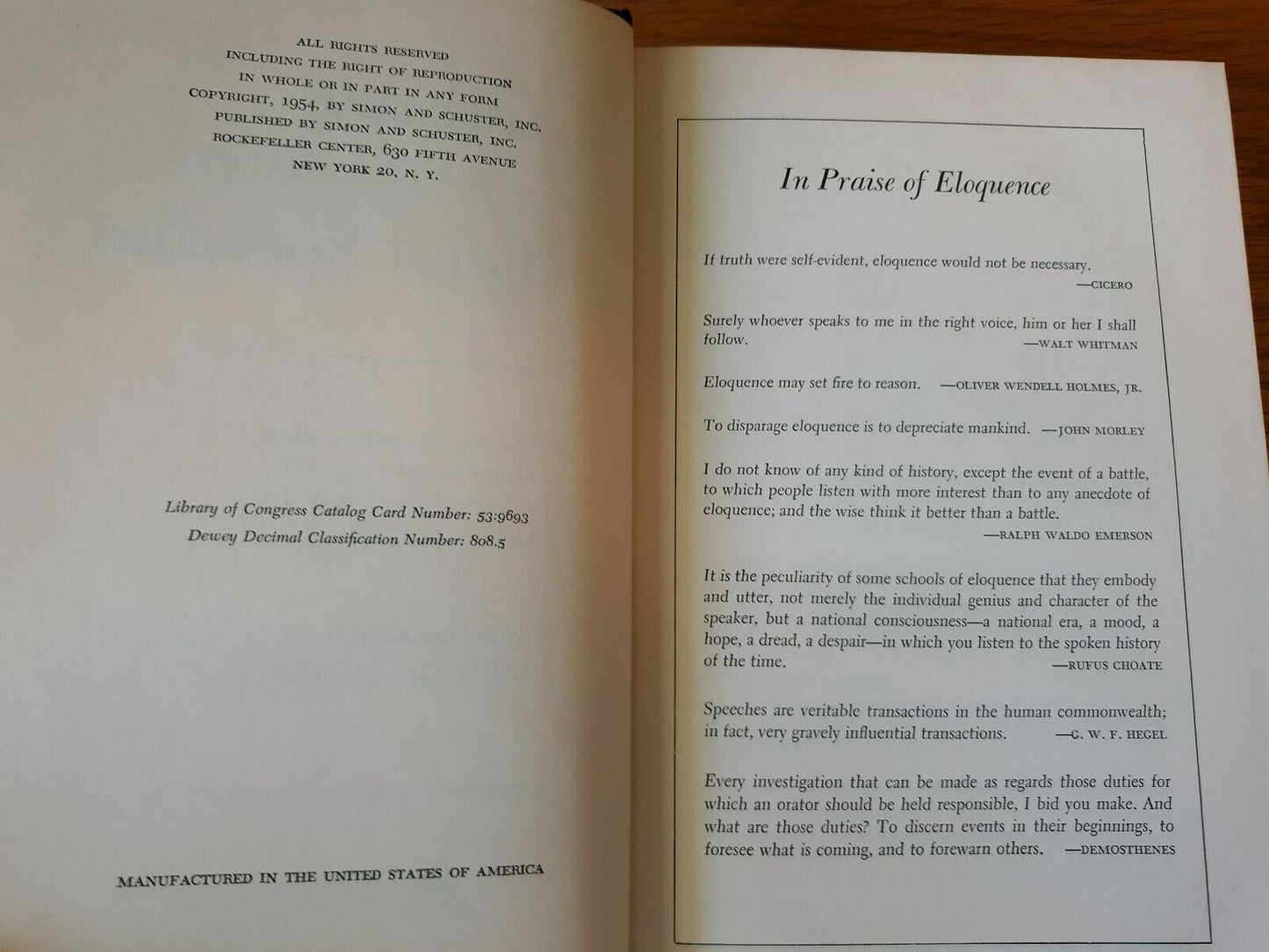 A Treasury of the Worlds Great Speeches Edited Houston Peterson 1965 Hardcover