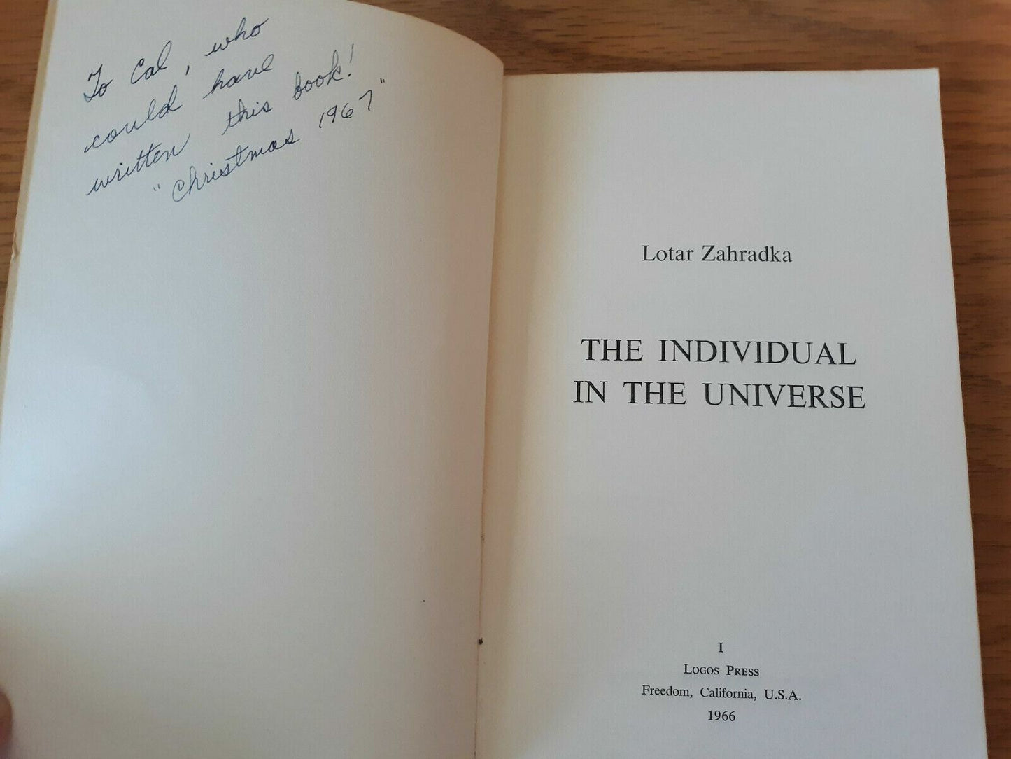 The Individual In The Universe Lotar Zahradka 1966 Paperback Logos