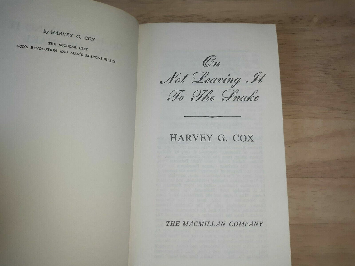 Harvey Cox On Not Leaving It To The Snake 1969 Paperback