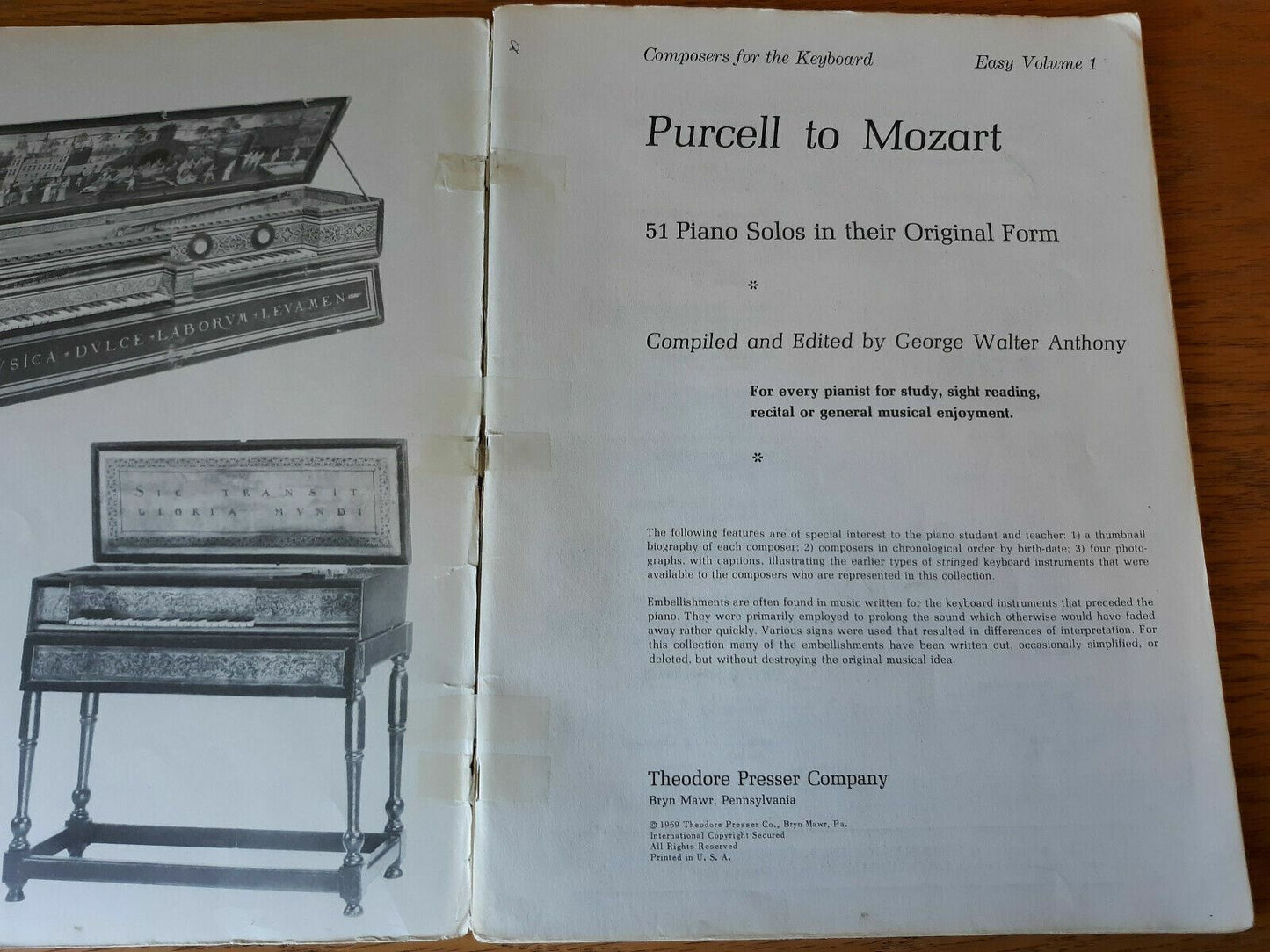 Vol. 1 Purcell to Mozart 51 Easy Piano Solos 1969 Theodore Presser Company