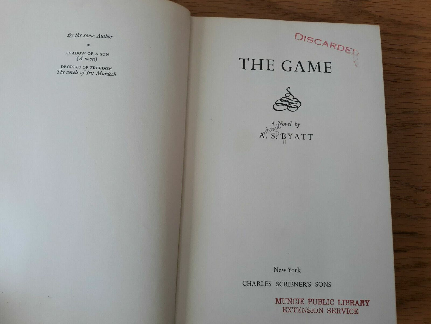 THE GAME by A. S. Byatt 1967 Hardcover Dust Jacket Charles Scribner's Sons