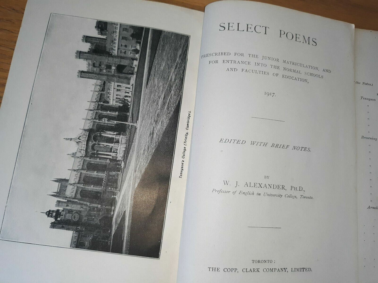 SELECT POEMS:TENNYSON-BROWNING. 1917. Copp Clark Literature Series Alexander