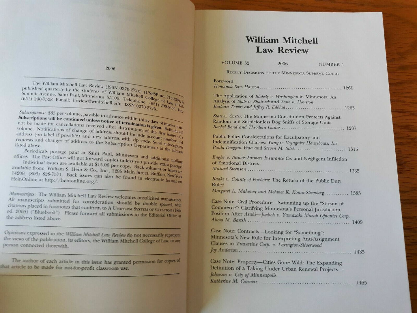 William Mitchell Law Review vol 32 number 1 2006 Paperback