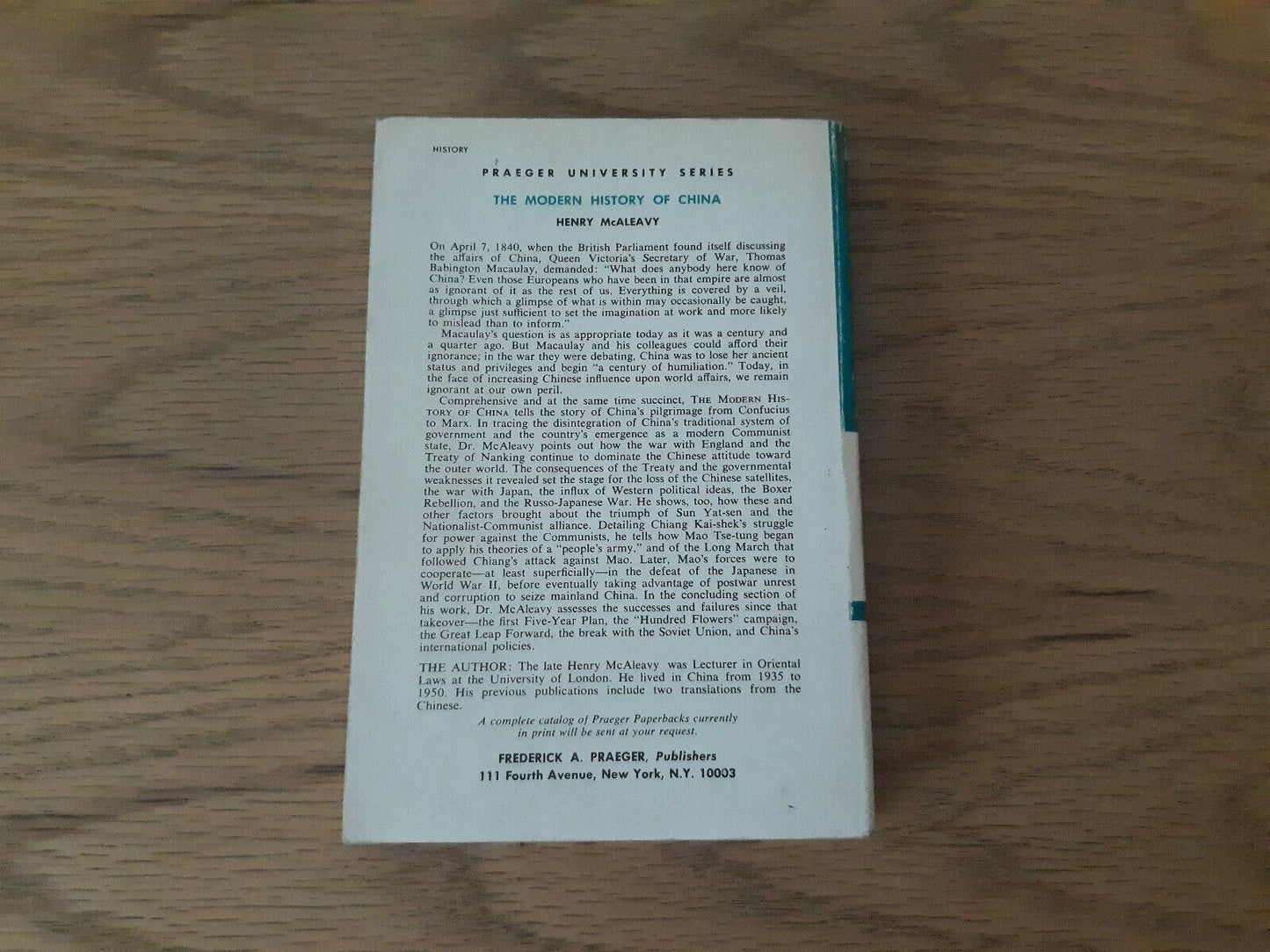 The Modern History of China by Henry McAleavy 1969