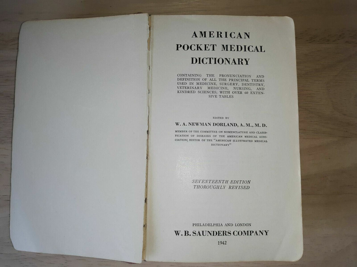 Vintage Book The American Pocket Medical Dictionary Seventeenth Edition 1942