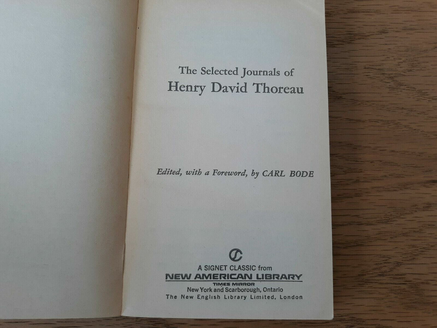 The Selected Journals of Henry David Thoreau (Signet Books) 1967 PB