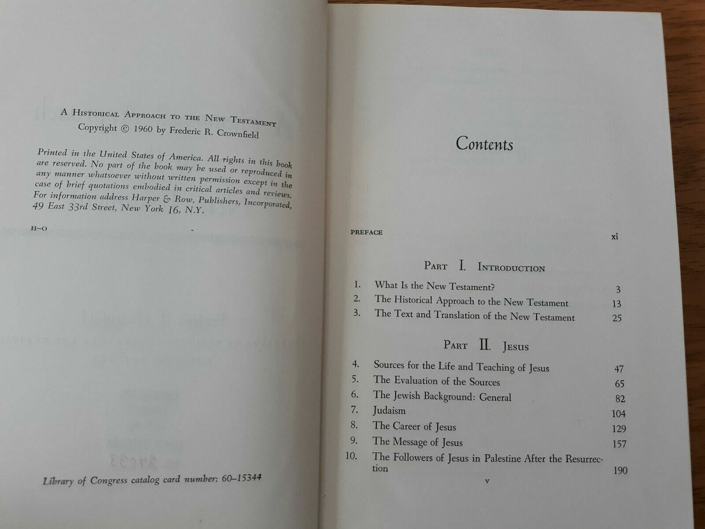 A Historical Approach to the New Testament Frederic Crownfield Hardcover 1960