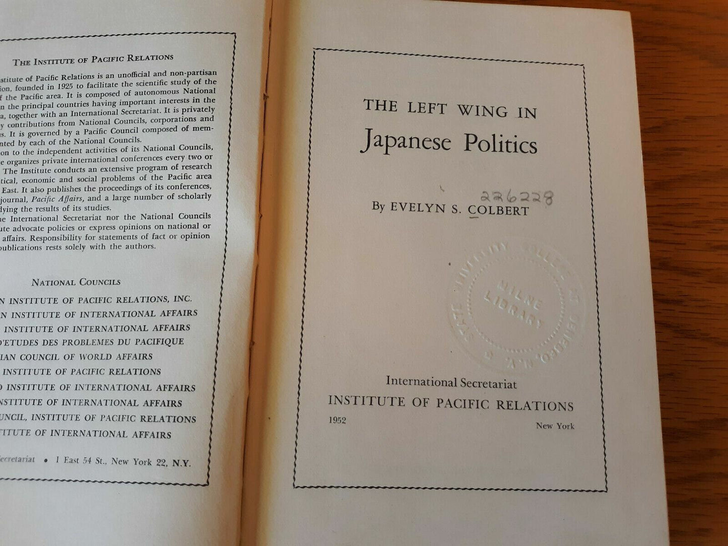 The Left Wing in Japanese Politics by Evelyn Colbert 1952