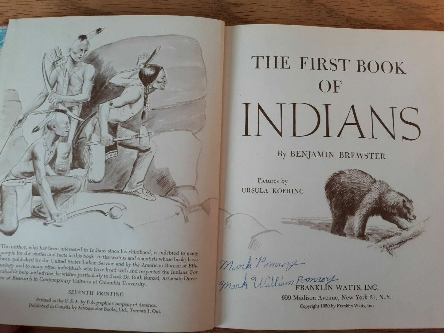 The First Book Of Indians By Benjamin Brewster 1950 7th Print Hardcover