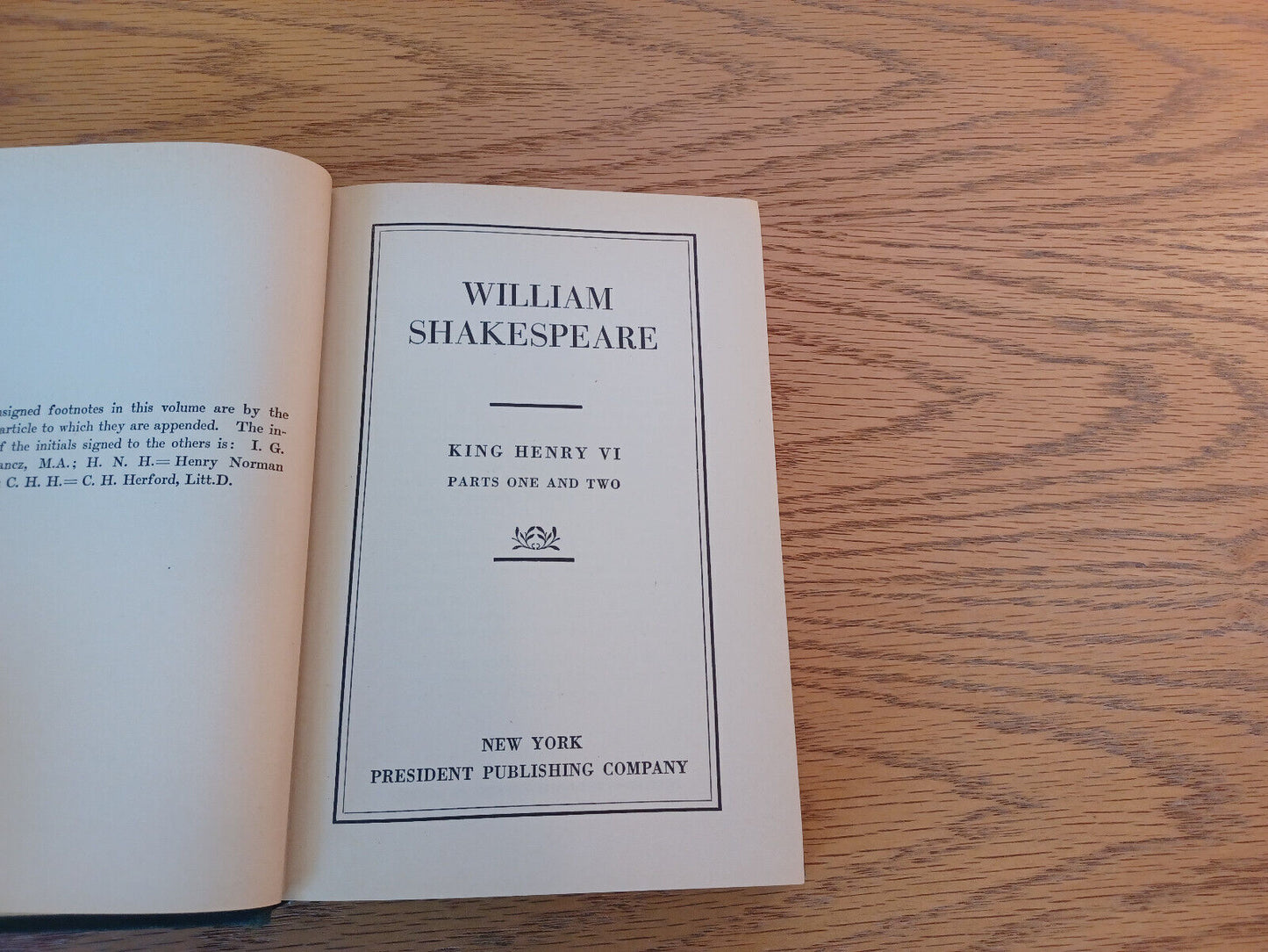 William Shakespeare King Henry VI Parts One And Two 1909 Hardcover President Pub