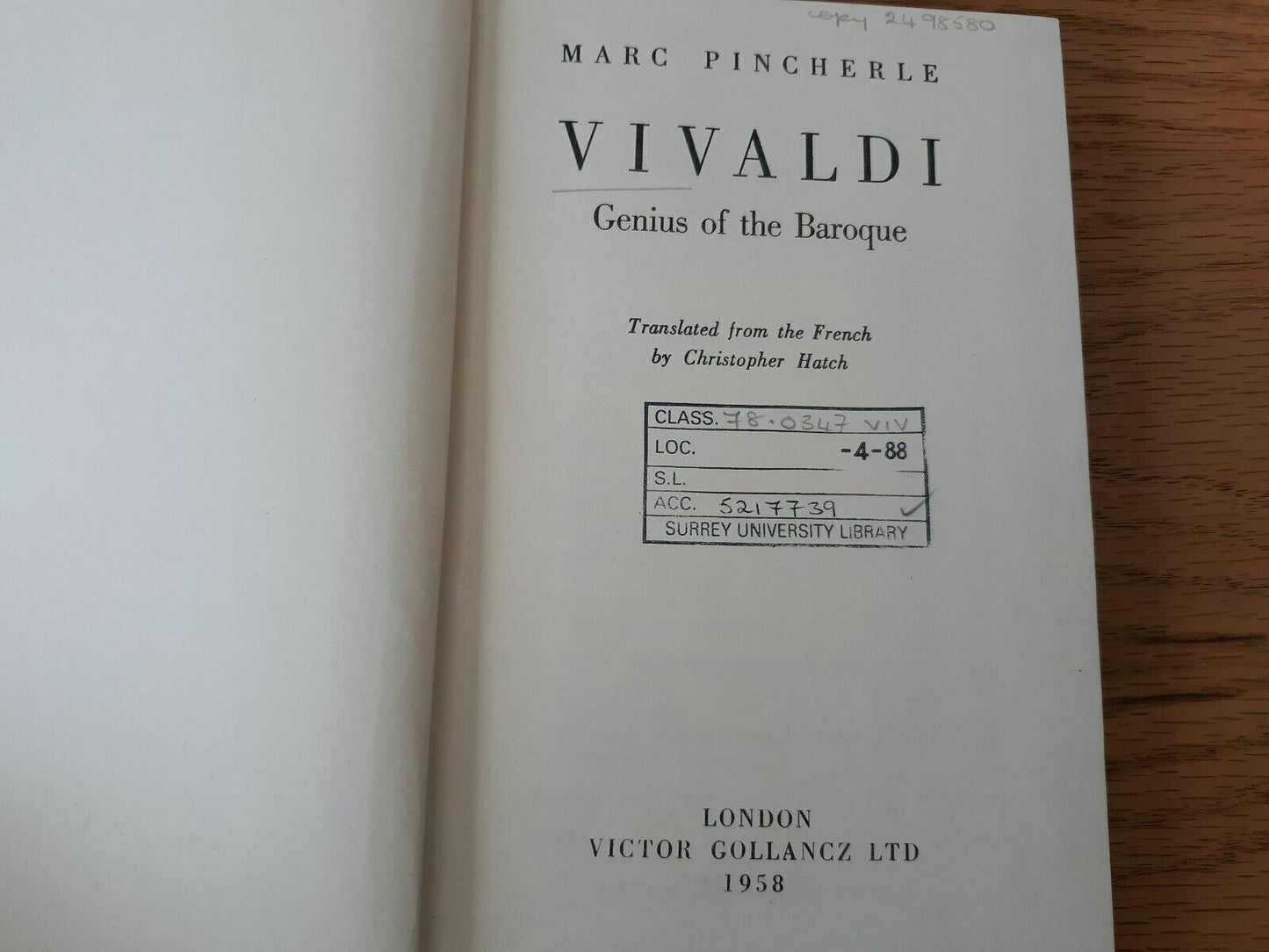 Vivaldi Marc Pincherle 1958 Genius Of The Baroque Hardcover Victor Gollancz