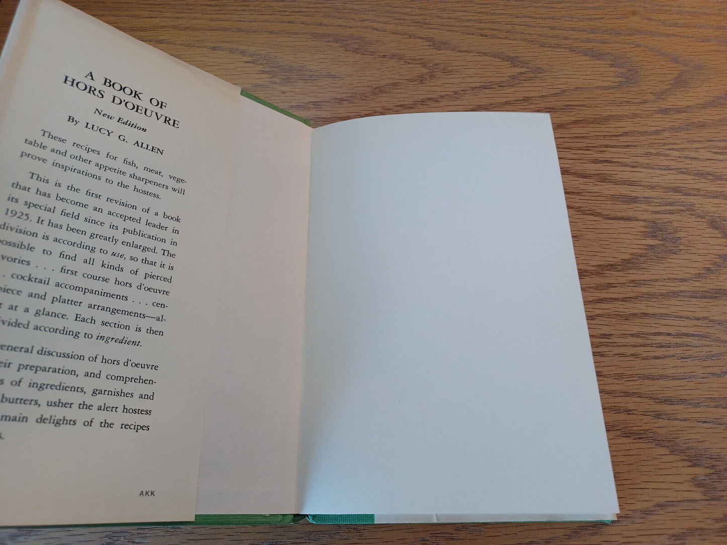 A Book Of Hors D'oeuvre Lucy Allen 1941 Hardcover Dust Jacket Bramhall House