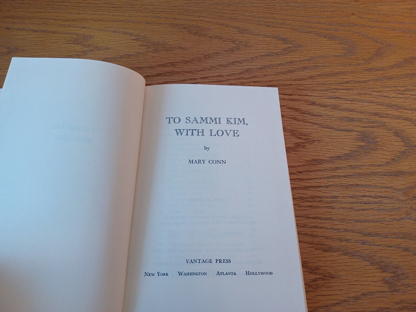 To Sammi Kim With Love Mary Conn 1975 1st Ed Hardcover Dust Jacket Vantage Press