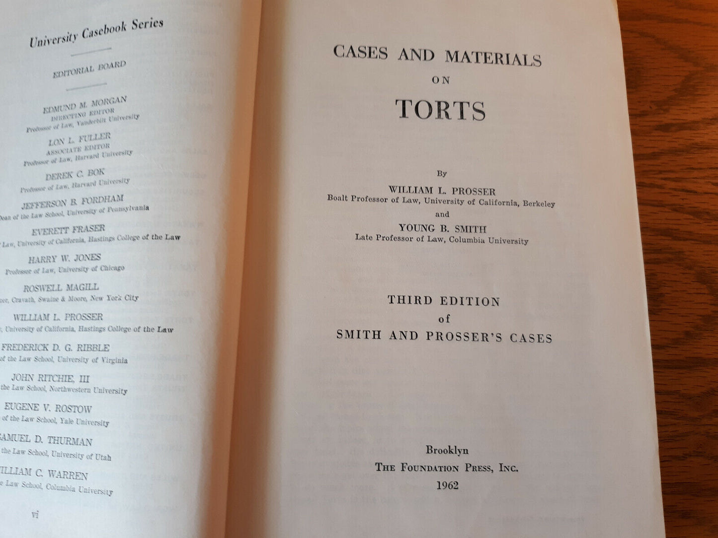 Torts Cases And Materials 3rd Ed William L Prosser 1962 Hardcover Young B Smith