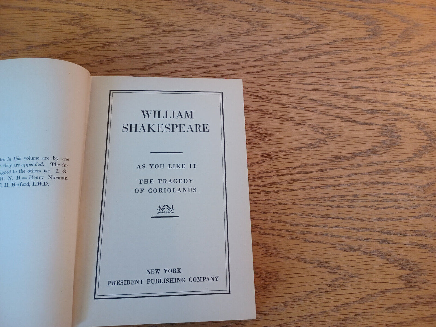 William Shakespeare As You Like It The Tragedy of Coriolanus 1909 President Publ