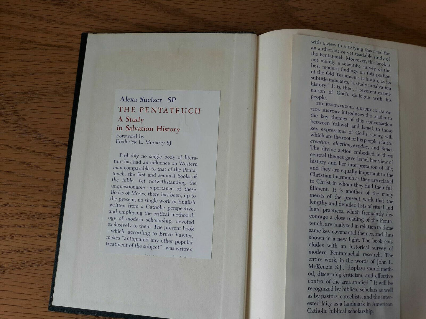 The Pentateuch: A Study In Salvation History By Alexa Suelzer- 1964 Hardcover