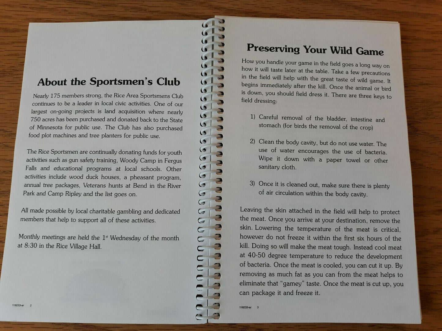 Outdoors Cookbook Rice Area Sportsmen's Club Rice Minnesota