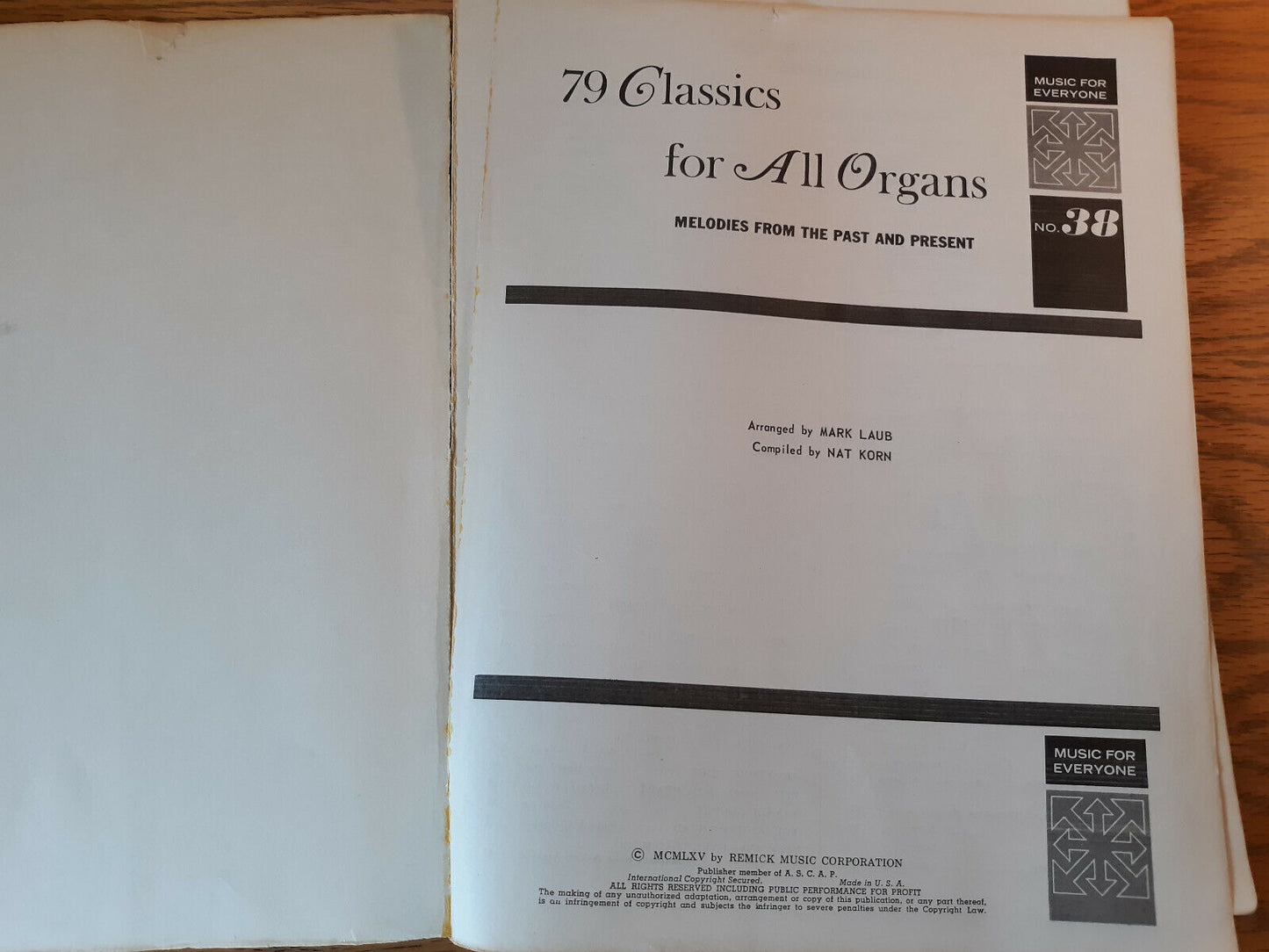 79 Classics For All Organs Mark Laub 1965 Sheet Music Remick Music