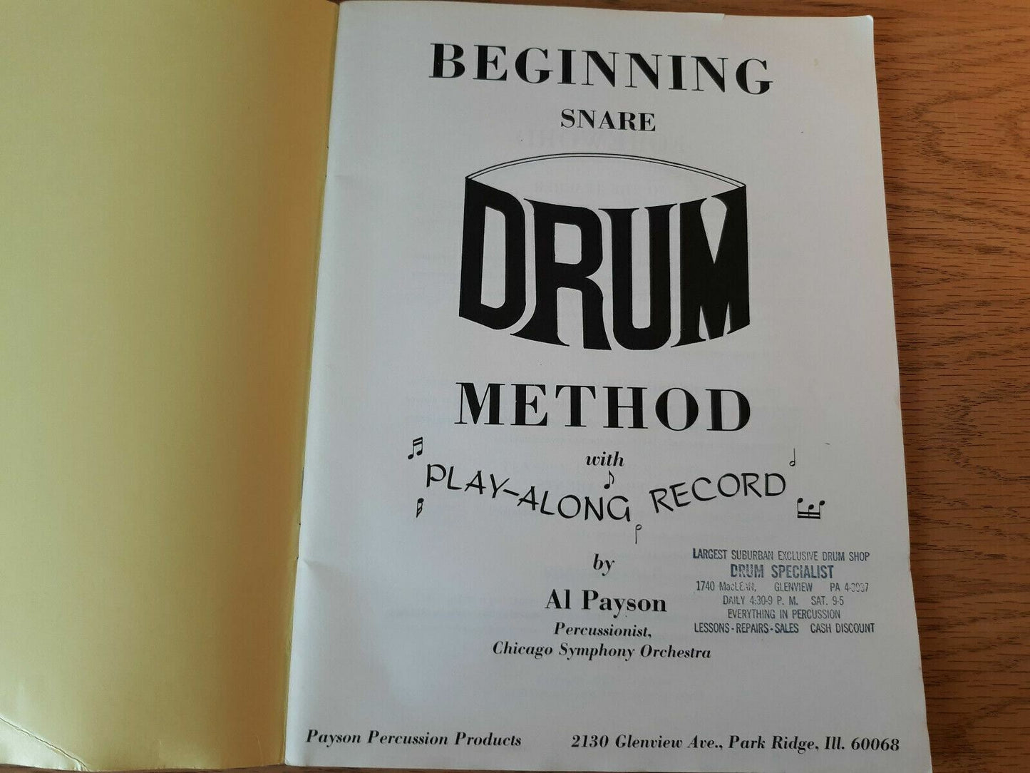 Beginning Snare Drum Method with Play Along Record by Al Payson 1972