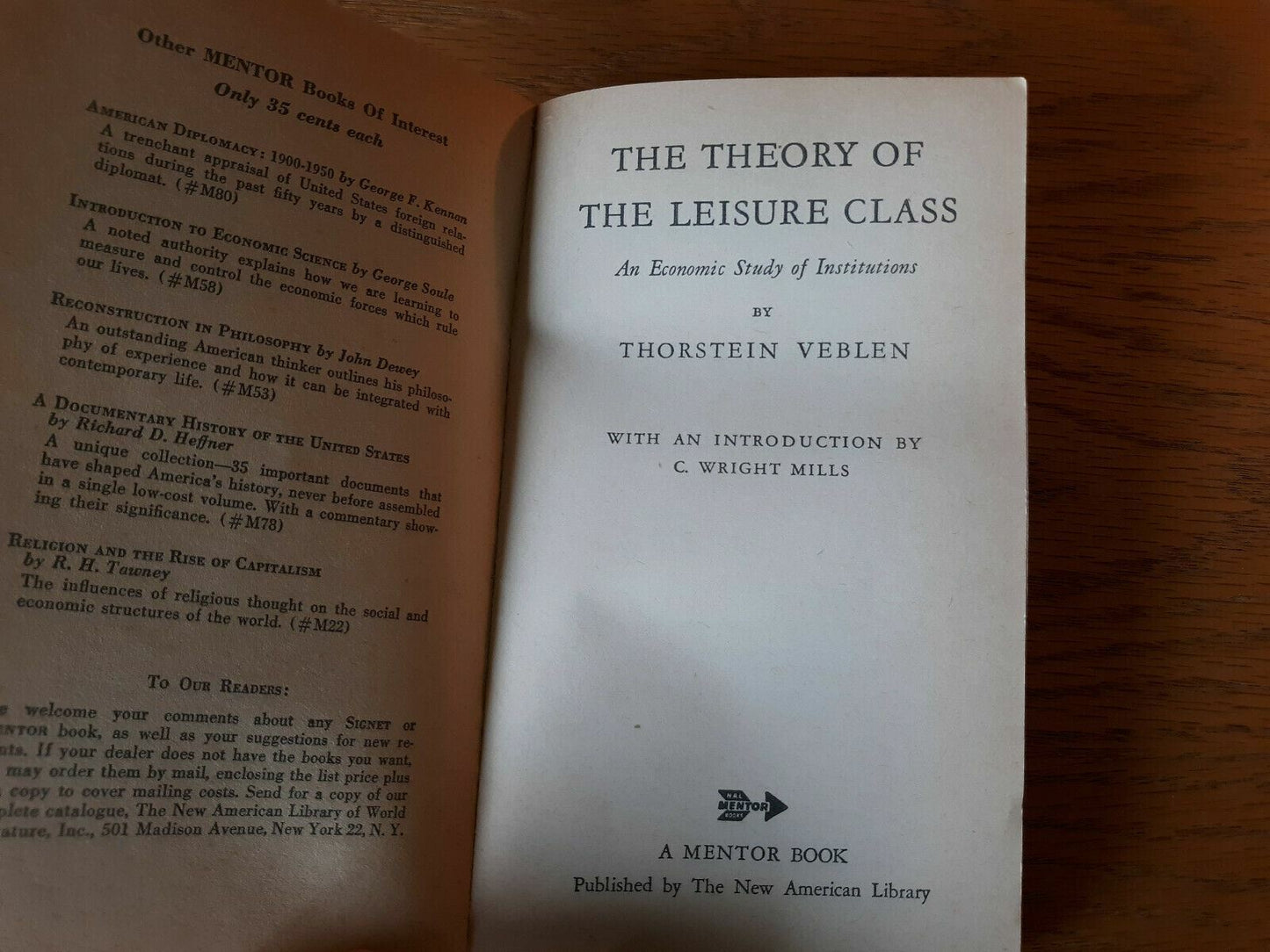 The Theory of the Leisure Class by Thorstein Veblen - Mentor M93 - 1953