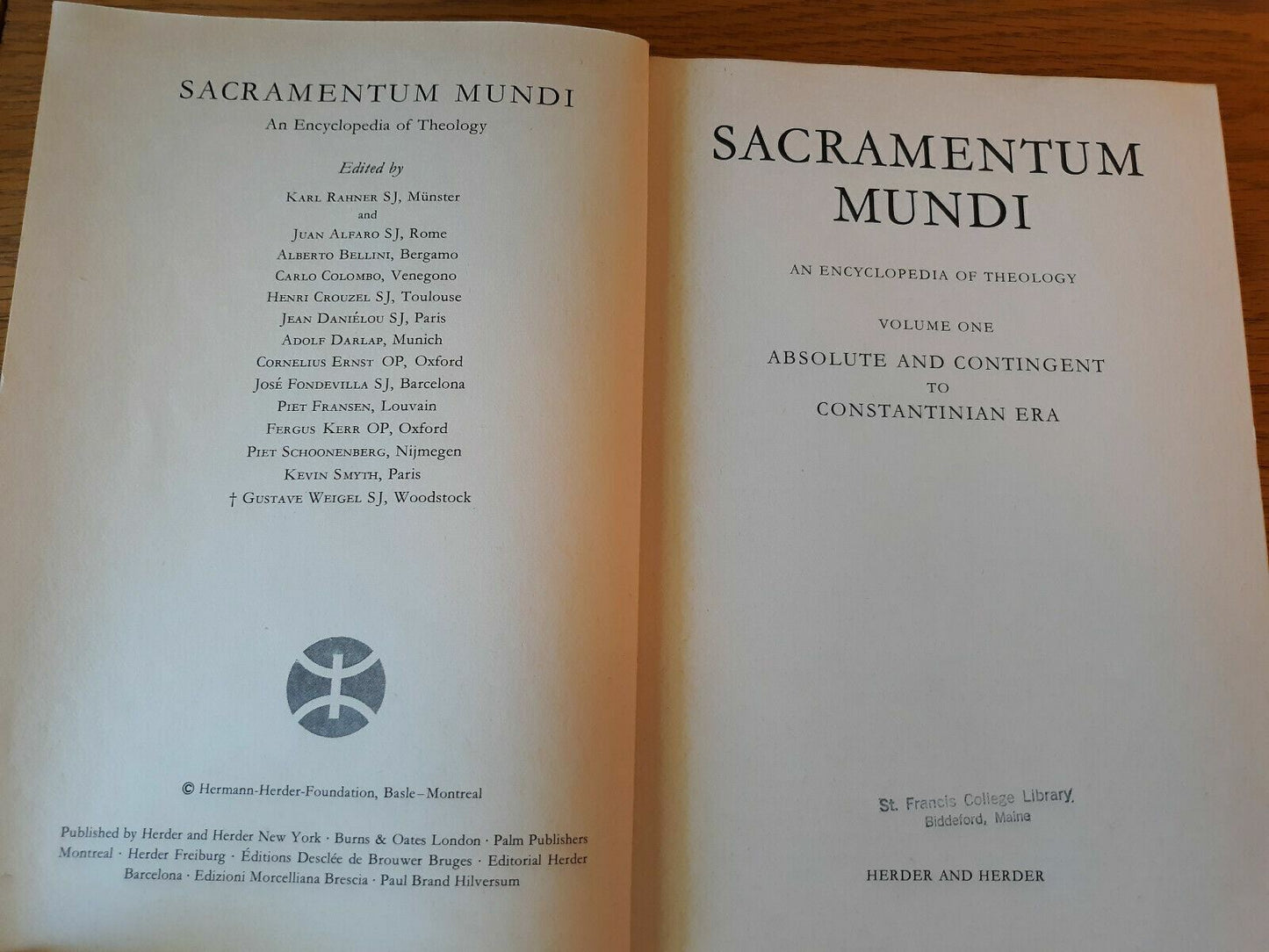 Sacramentum Mundi An Encyclopedia of Theology Herder and Herder Hardcover Vol 1B