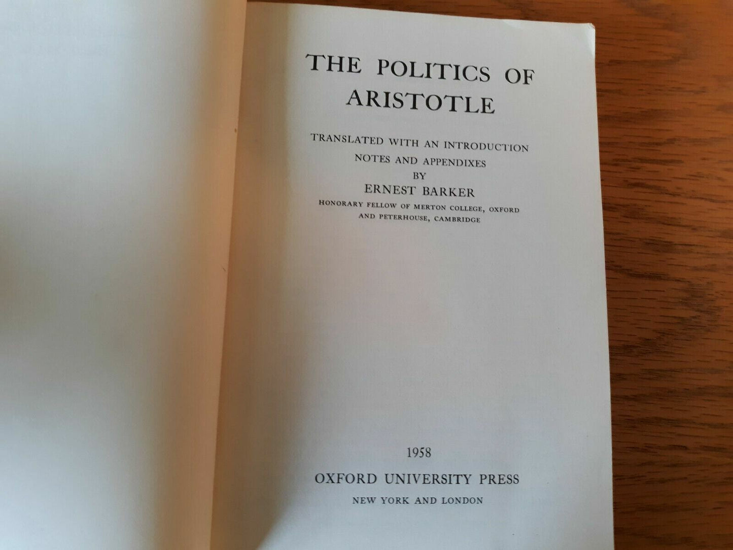 The Politics of Aristotle Ernest Barker Paperback 1958